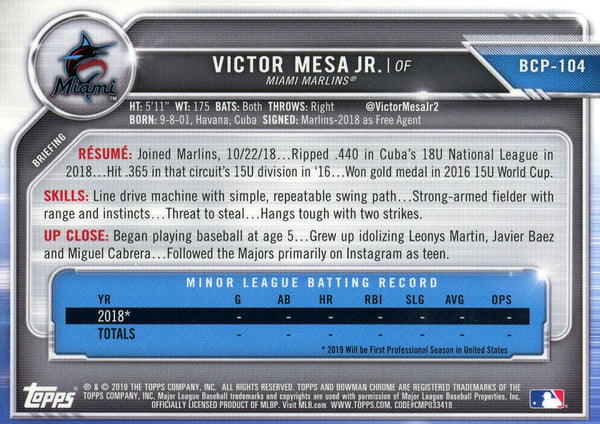 Victor Mesa Jr. 2019 Bowman Chrome Card