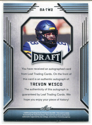 Trevon Wesco Autographed 2019 Leaf Draft Gold Rookie Card