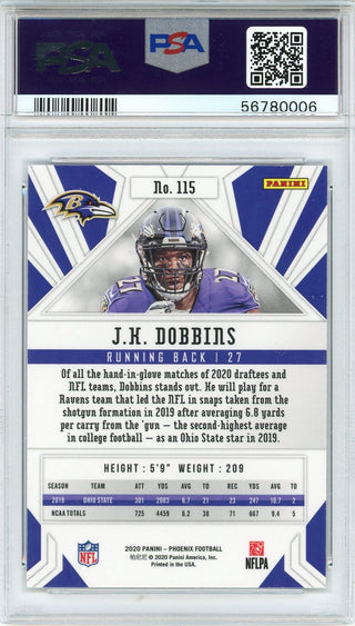 JK Dobbins 2020 Panini Phoenix Rookie Card #115 (PSA)
