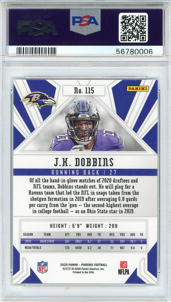 JK Dobbins 2020 Panini Phoenix Rookie Card #115 (PSA)
