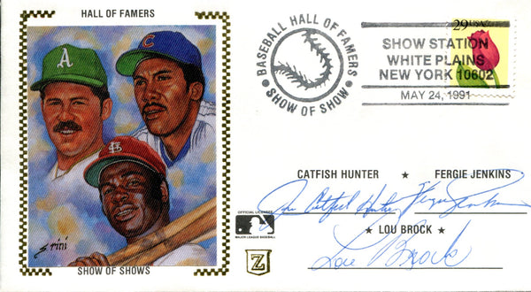 Jim Catfish Hunter, Fergie Jenkins & Lou Brock Autographed First Day Cover