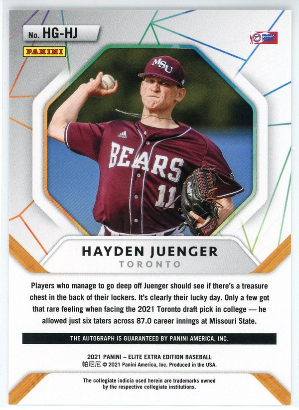 Hayden Juenger Autographed 2021 Panini Elite Extra Editions Hidden Gems Card #HG-HJ