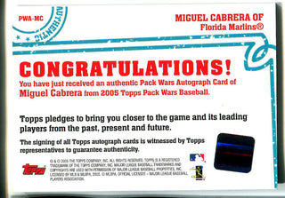 Miguel Cabrera 2005 Pack Wars Autographed Card