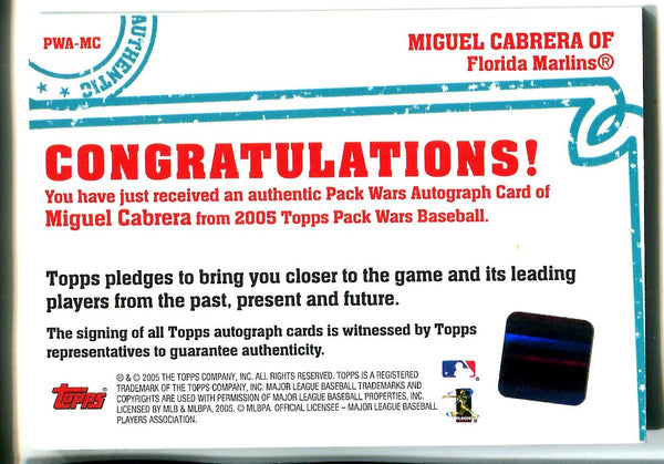 Miguel Cabrera 2005 Pack Wars Autographed Card