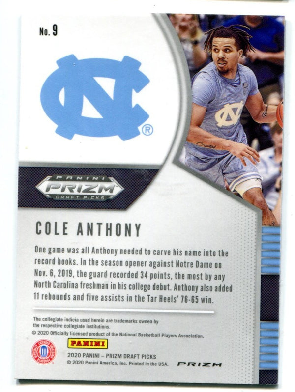 Cole Anthony 2020 Panini Draft Picks Silver Prizm #9 Card