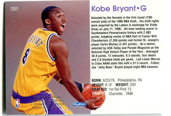 Kobe Bryant 1997 NBA Hoops #281 Card