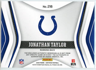 Jonathan Taylor Autographed 2020 Panini Certified Freshman Fabric Rookie Card #218