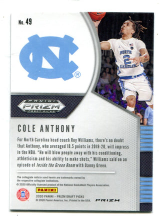 Cole Anthony 2020 Panini Draft Picks Red Cracked Ice Prizm #49 Card