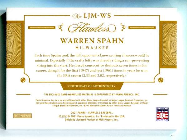 Warren Spahn 2021 Panini Flawless #LJMWS /10 Card