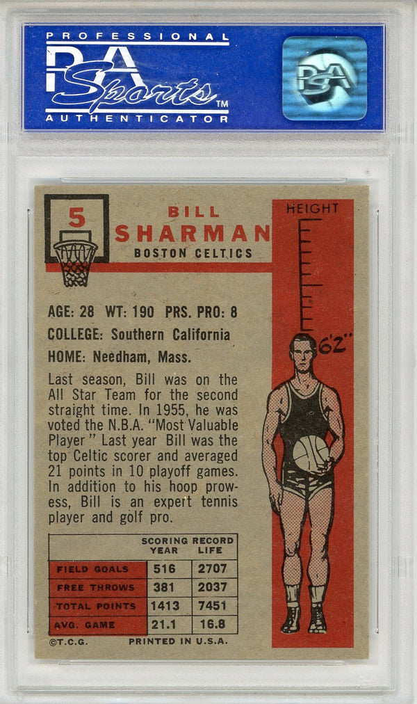 Bill Sharman 1957 Topps Card #5 (PSA NM 7)