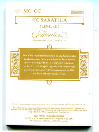 CC Sabathia 2021 Panini Flawless Mastercraft Patch Card #MC-CC /10