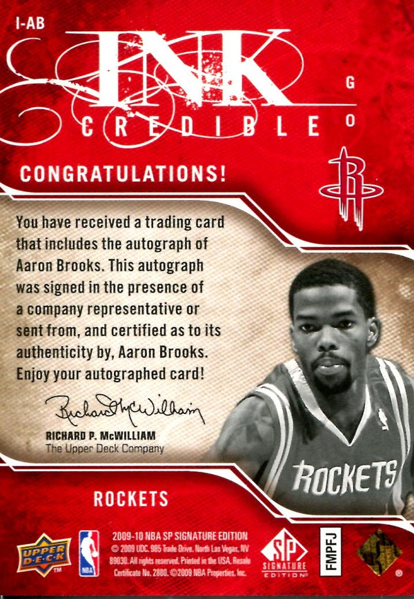 Aaron Brooks 2009-10 Upper Deck Ink Credible Autographed Card #83/399