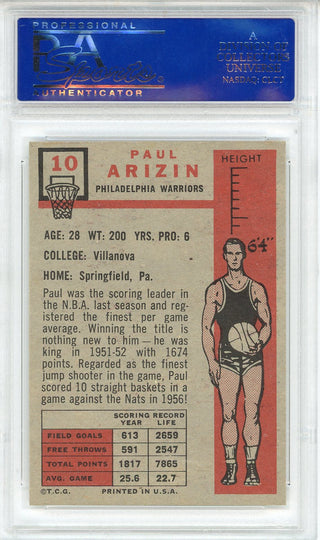 Paul Arizin 1957 Topps Card #10 (PSA NM 7)