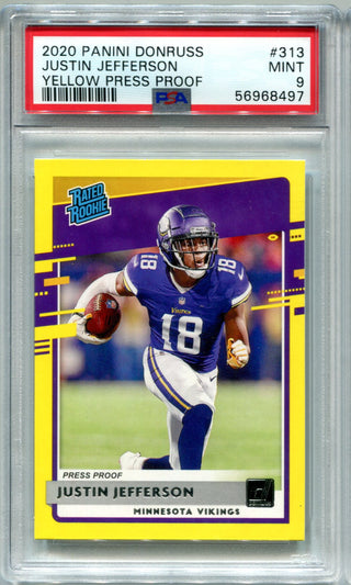 Justin Jefferson 2020 Panini Donruss Yellow Press Proof #313 RC Mint 9
