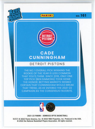 Cade Cunningham 2021-22 Panini Donruss Optic Rated Rookie Card #161