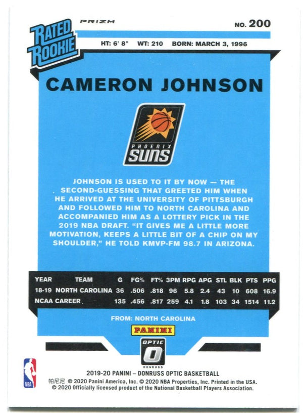 Cameron Johnson 2019-20 Panini Optic Pink Rookie Card