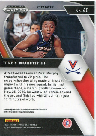 Trey Murphy III 2021 Panini Prizm Draft Picks Silver Rookie Card