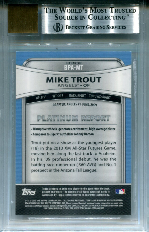 Mike Trout Autographed 2010 Bowman Platinum Refractor Rookie Card (BVG)
