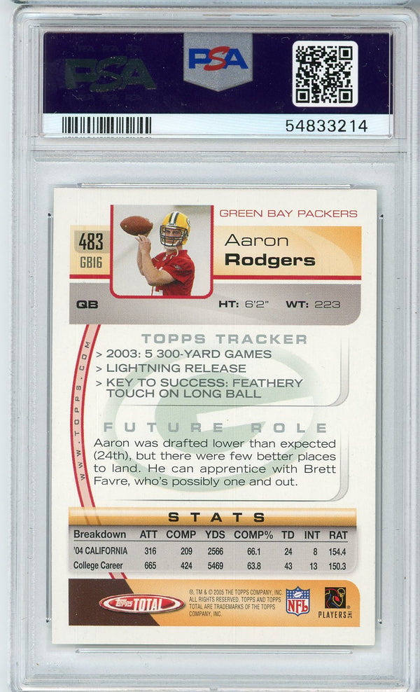 Aaron Rodgers 2005 Topps Total #483 PSA Mint 9 RC