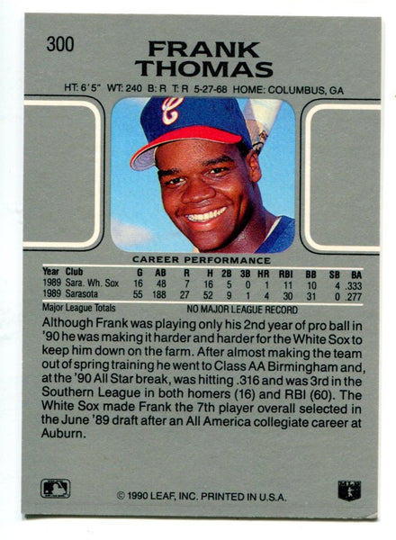 Frank Thomas Autographed 1990 Leaf Rookie Card #300 Chicago White