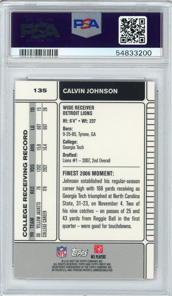 Calvin Johnson 2007 Topps Finest #135 PSA 10