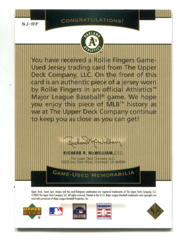 Rollie Fingers 2003 Upper Deck Sweet Spot Classic Memorabilia Card #sjrf