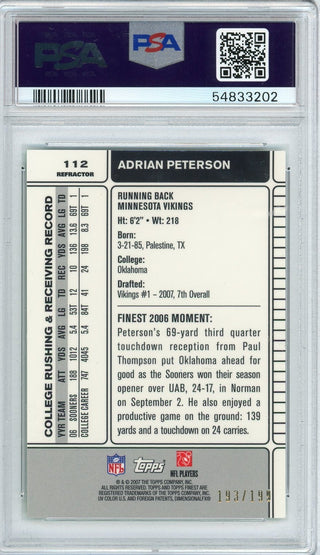 Adrian Peterson 2007 Topps Finest #112 Green Refractor PSA 10 /199 POP 12