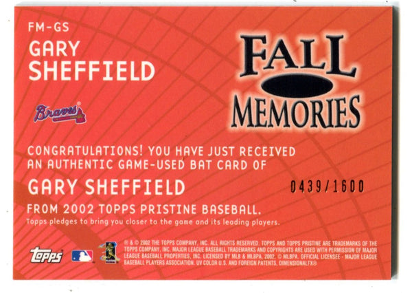 Gary Sheffield Fall Memories Topps Pristine Game Used Bat Card #FMGS /1600