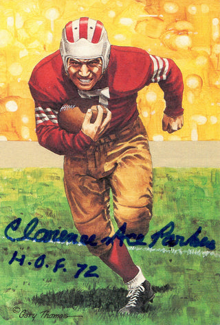 Clarence Ace Parker "HOF 72" Autographed Goal Line Art Postcard