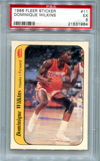 Dominique Wilkins 1986 Fleer Sticker #11 PSA EX 5 Card