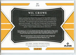 Wil Crowe Autographed 2021 Panini National Treasures Rookie Patch Card #210