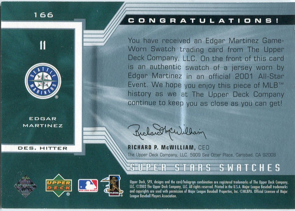 Edgar Martinez 2002 Upper Deck Super Stars Swatches Game Worn Jersey Card /800