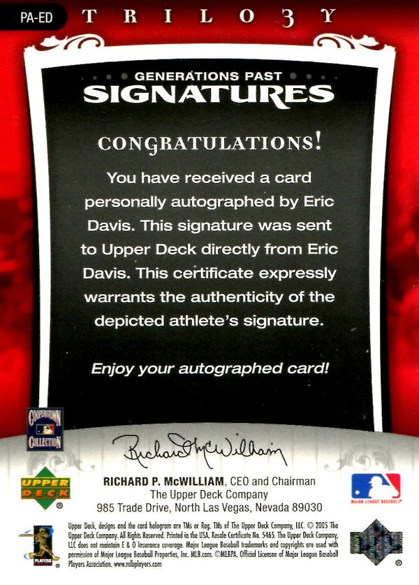 Eric Davis 2005 Upper Deck Generations Pasts Signatures Card #145/199
