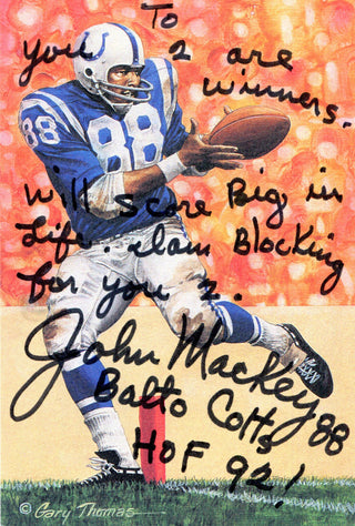 John Mackey "HOF 92" Autographed Goal Line Art Postcard
