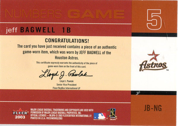 Jeff Bagwell 2003 Fleer Game Worn Jersey Card