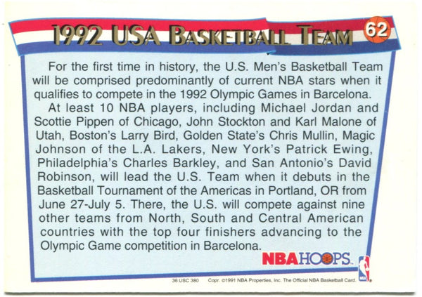1992 Olympics USA Basketball Team Card