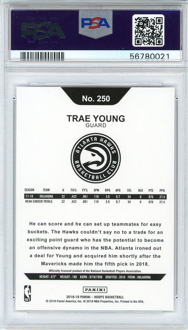 Trae Young 2018 Panini Hoops Rookie Card #250 (PSA)