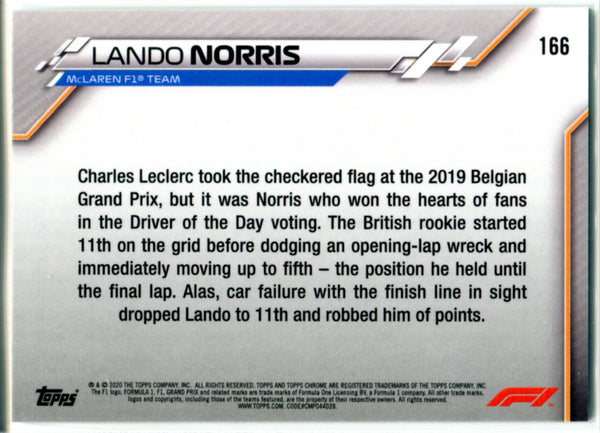 Lando Norris 2020 Topps Chrome Rookie Card #166