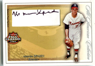 Warren Spahn 2003 Fleer Autographed Cut Card #45/100