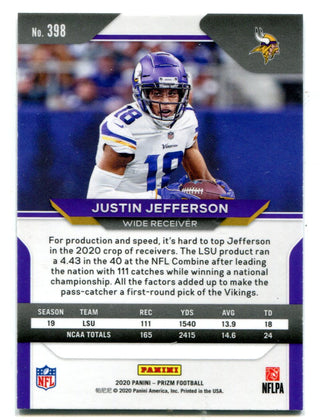 Justin Jefferson 2020 Panini Prizm #398 Rookie Card
