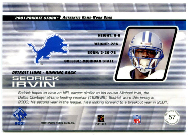 2001 Private Stock Sedric Irvin Authentic Jersey Card