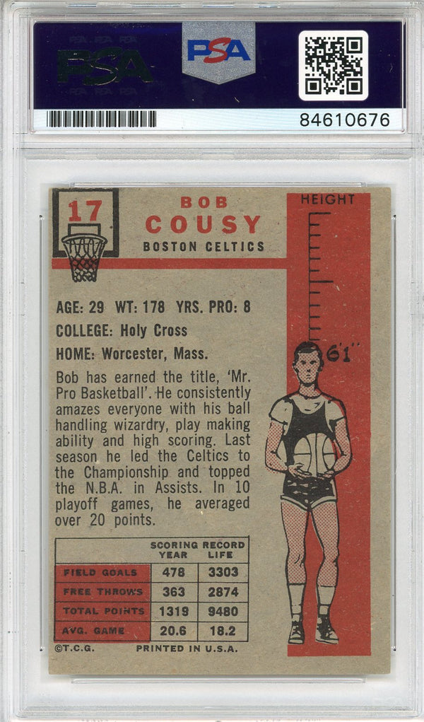 Bob Cousy "HOF 1971" Autographed 1957 Topps Card #17 (PSA)