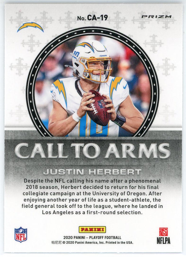 Justin  Hertbert 2020 Panini Playoff Call to Arms Silver Prizm Rookie Card #CA-19