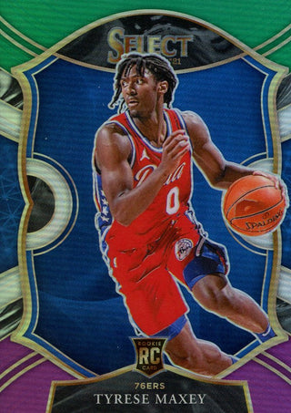 Tyrese Maxey 2021 Panini Select Tri Color Green Rookie Card