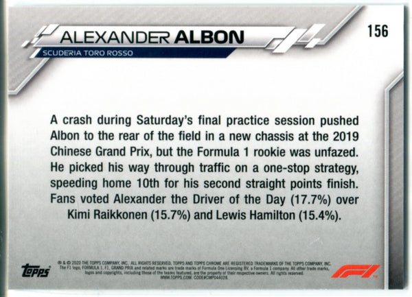 Alexander Albon 2020 Topps Chrome Rookie Card #156