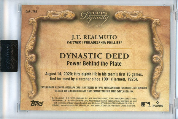 JT Realmuto Autographed 2021 Topps Dynasty Encased Patch Card #DAP-JTRG