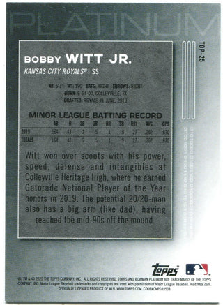 Bobby Witt Jr Bowman Platinum Rookie Card 2020