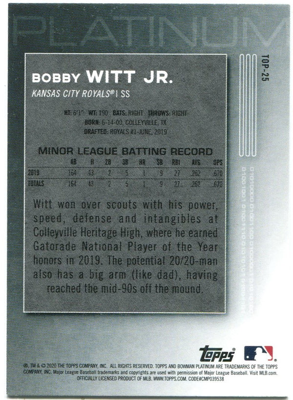 Bobby Witt Jr Bowman Platinum Rookie Card 2020