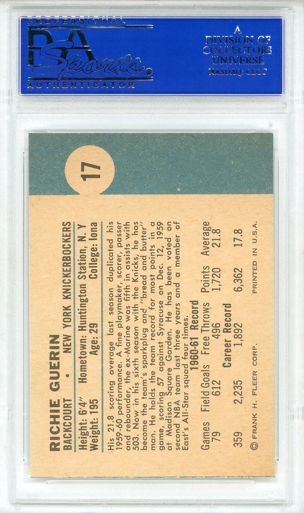 Richie Guerin 1961 Fleer Card #17 (PSA NM-MT 8)