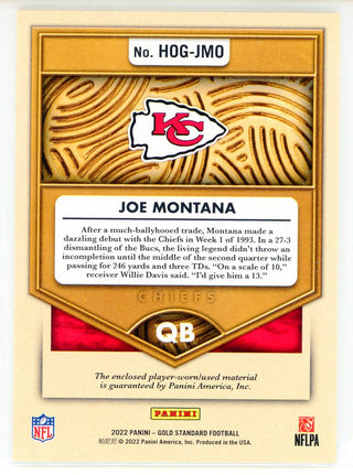 Joe Montana 2022 Panini Gold Standard Hall of Gold Patch Card #HOG-JMO